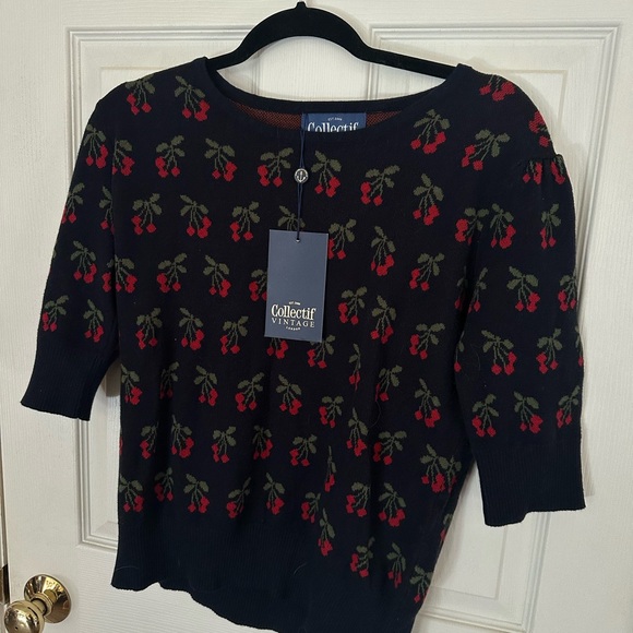 Collectif London Chrissie Cherry sweater Women's Vintage - Picture 2 of 6